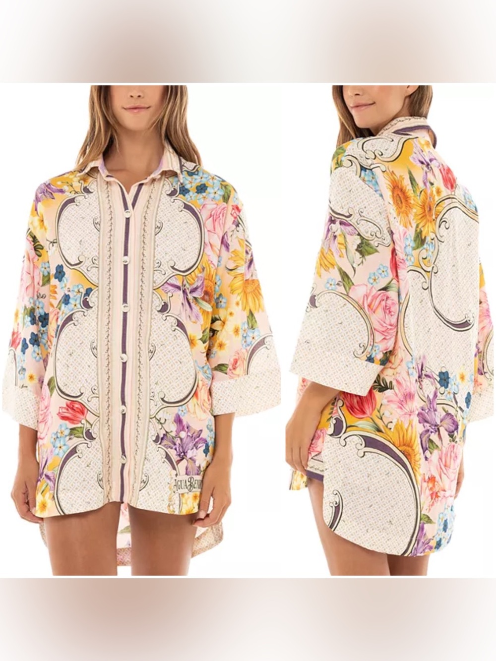 Agua Bendita Chrissy Dreamin Oversized Button Front Shirt Floral Size Small